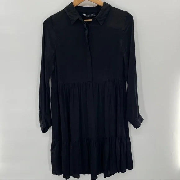 Zara Woman Black Silky Ruffle Tunic Dress Size XS - Picture 2 of 11